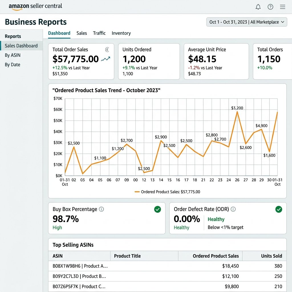 Amazon Seller Central sales dashboard snapshot